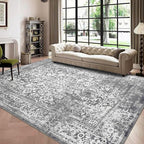 vivorug 6x9 Area Rugs, Stain Resistant Washable Rug for Living Room, Vintage-Inspired Grey Rug