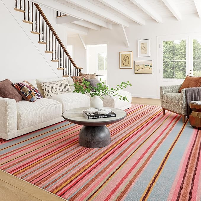Dash & Albert Jamaica Stripe Multi Machine Washable Rug, Runner-2.5 X 8 Feet, Blue/White Stripe Pattern