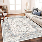 Washable Vintage Area Rug 6x9 Boho Chic Medallion Distressed Design Non-Shedding Easy Care Ideal for High Traffic Areas in Living Room Bedroom Kitchen Office Large Carpet