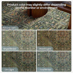 Kokia 8x10 Washable Area Rugs Dark Green with Vintage Orient Design Soft Rug for Living Room or Bedroom Non-Slip Low Pile Stain Resistance Features Distressed Medallion Pattern