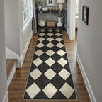 2x8 Runner Checkered Rug for Hallways Black Washable Long Carpet Non-Slip Low Pile Boho Indoor Accent Throw Rug for Entrance Kitchen Bedroom Dining Laundry