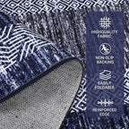 GarveeHome 9x12 Large Modern Navy Blue Area Rug Distressed Bordered Soft Non Shedding Floor Carpet, Geometric Washable Non Slip Low Pile Indoor Area Rug for Living Room, Bedroom