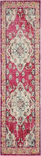 SAFAVIEH Monaco Collection Runner Rug - 2'2" x 12', Pink & Multi, Boho Chic Medallion Distressed Design, Non-Shedding & Easy Care, Ideal for High Traffic Areas in Living Room, Bedroom (MNC243D)