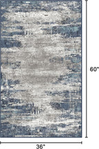 Bavni Washable Area Rug, Soft Abstract Rugs Non-Slip, Thin Foldable 3x5 Rug, Modern Stain Resistant Rug for Living Room, Kitchen, Bedroom, Blue/Ivory