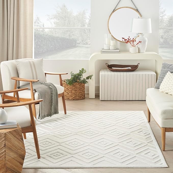 Nourison Home Versatile Ivory White 6' x 9' Area Rug - Easy Clean, Non Shedding, Bed Room, Living Room, Dining Room, Kitchen (6' x 9')