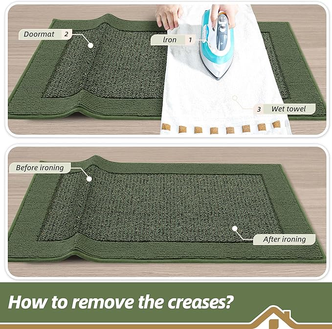 BEQHAUSE Indoor Door Mat 24" x 60", Dirt Trapper Door Mats Non-Slip Entryway Rugs Washable, Resist Dirt Absorbent Welcome Mat, Low Profile Floor Mats for Front Back Door and Entryway, Green