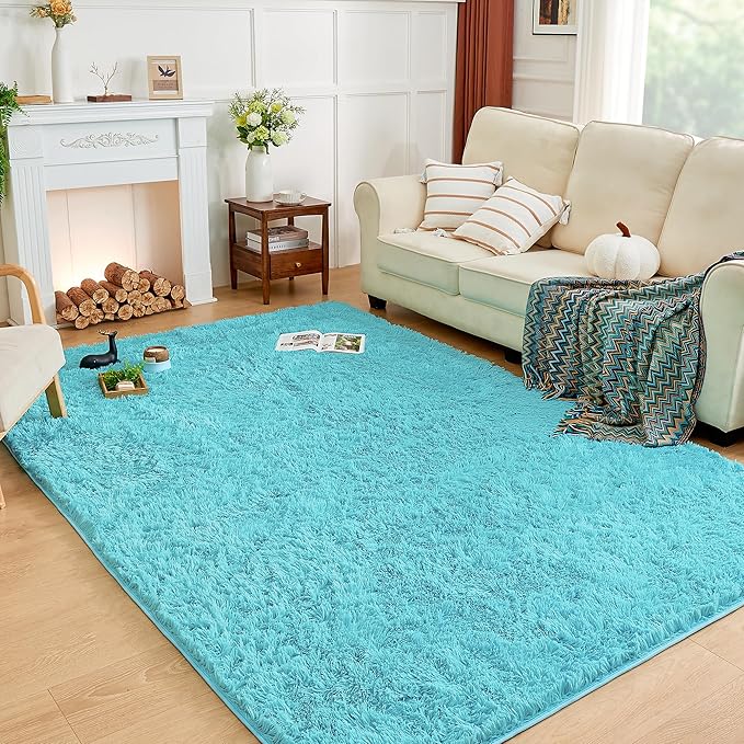 Andency 8x10 Area Rugs for Living Room, Blue Non-Slip Fluffy Soft Large Shag Bedroom Carpet, Big Indoor Thick Nursery Rug for Kids Dorm Home Decor Aesthetic