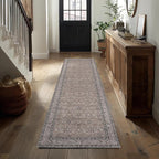 Kuden 2'6"x10 Runner Rug, Machine Washable Area Rug with Non-Slip Backing, Vintage Style, Soft, Easy Clean, Low Pile Rug for Hallway, Entryway, Kitchen, Bedroom