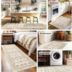 XWZO Washable Hallway Runner Rug 2x8ft — Non-Slip Low Pile Area Rug with Rubber Backing, Spill Resistant Soft Vintage Floor Carpet Runner for Kitchen Entryway Doorway Bedroom Corridor, Beige