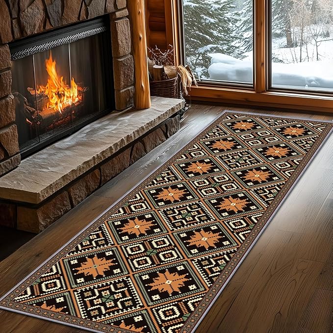 Brown Black Geometric Diamond Pattern Hallway Runner Rug - 2x6ft Soft Washable Rug, Corridor & Foyer High-Traffic Area Rugs, Durable Non-Slip Mat, Ethnic Southwestern Style Home Decor