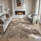 Abstract 5x7 Area Rugs: Modern Washable Rug for Living Room Bedroom Dining Room Indoor - Thin Low Pile Non-Slip Large Carpet - Beige Brown