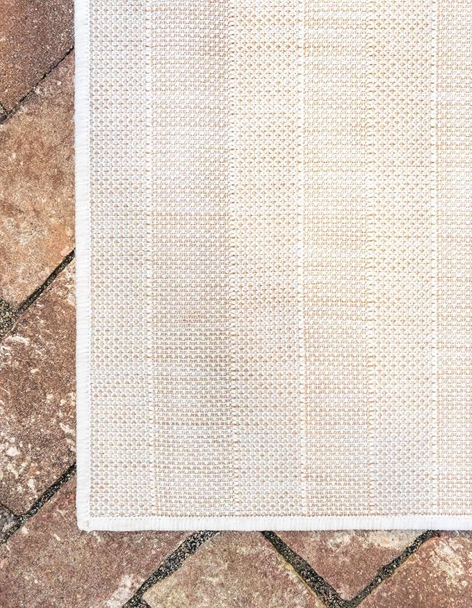 Unique Loom Outdoor Striped Collection Area Rug - Striped (7' 1" x 10' Rectangle, Taupe/Ivory)