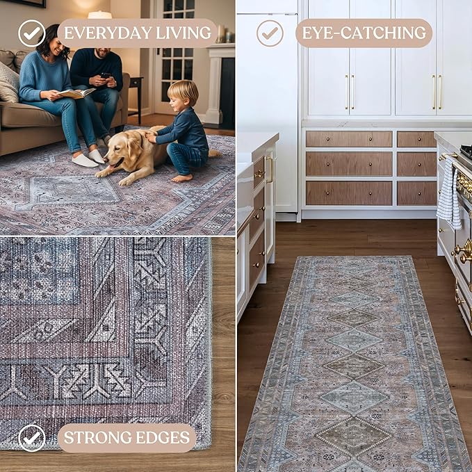 Washable Area Rug. Modern Farmhouse. Vintage. Turkish. Bohemian. Distressed. Oriental. Traditional. Rugs for Living Room. Dining. Bedroom. Office. Entryway. Foyer. (863BM, 5'9 x 8'9)