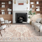 ReaLife Rugs Machine Washable Area Rug - Living Room Bedroom Bathroom Kitchen Entryway Office - Padded Low Pile Stain Resistant Premium - Boho Farmhouse Vintage - Lyle - Gray Ivory Blush 4' x 6'