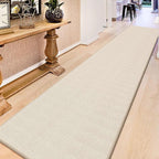 GOYLSER 12 Foot Kitchen Floor Runner Kitchen Sink Floor Mat with Rubber Backed, Absorbent Laundry Room Mat, Beige Hall Runner Long Non Slip