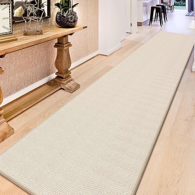 GOYLSER 18ft Jute Running Rugs for Hallway, Kitchen Rug Runner Non Slip Washable Hall Runner Rug, Beige Runner for Kitchen Floor Non Slip