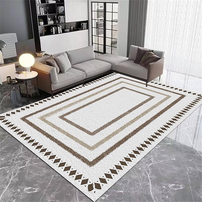 Moroccan Farmhouse Area Rugs 5x6ft, Neutral Geometric Pattern in Off-White Rug, Low Pile Machine Washable & Non-Slip Soft Carpet for Living Room, Bedroom & Dining Room