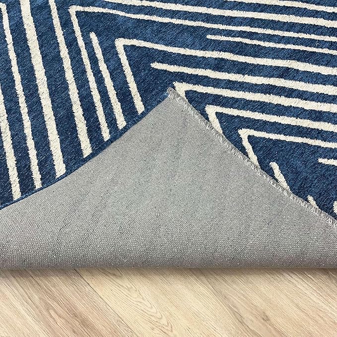 Alfa Rich 3x5 Geometric Navy Blue Off White Washable Area Rugs for Living Room Bedroom Cotton Runner
