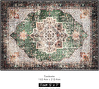 Area Rug 5x7 for Living Room Green Boho Non-Slip Washable Rug Vintage Low Pile Large Rug for Bedroom Dining Room