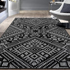 Rugshop Boho Black Tribal Area Rug Modern Indoor Carpet for Living Room, Bedroom, or Entryway – Non-Shedding, Low Pile Geometric Design 4' x 6'
