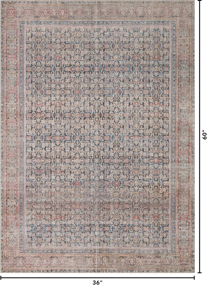 Kuden 3x5 Small Rug, Machine Washable, Non-Slip Backing, Vintage Style, Soft, Low Pile, Area Rugs for Entryway Kitchen Indoor Entrance