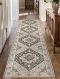 Tangsoo 2x10 Washable Runner Rug for Hallways, Non Slip Vintage Runner Rug, Soft Low Pile Long Runner, Print Distressed Grey Carpet Runners for Kitchen Bedroom Entryway Bathroom Living Room