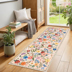 Runner Rug for Entryway: 2.6x8 Kitchen Rugs Non Slip Washable Ultra-Thin Soft Floral Carpet Indoor Floor Stain Resistant Carpets for Hallway Bedroom Kitchen Laundry Bathroom Dorm Beige