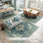 Area Rugs 5'x8' Washable Non-Slip, Floral Vintage Distress Print Pattern Medallion Carpet for Living Room Bedroom Dining Room, Dark Blue Vintage