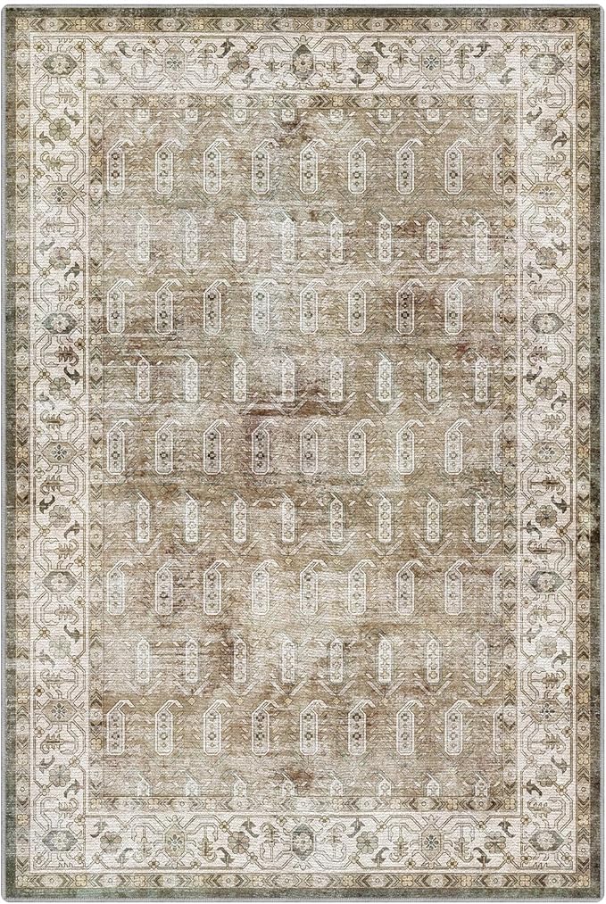 LUMI 8x12 Washable Area Rug for Living Room, Ultra Soft Traditional Vintage Rugs Non Slip with Rubber Backing, Low Profile, High Traffic, Stain Resistant Carpets, Ideal for Bedroom, Dining Room