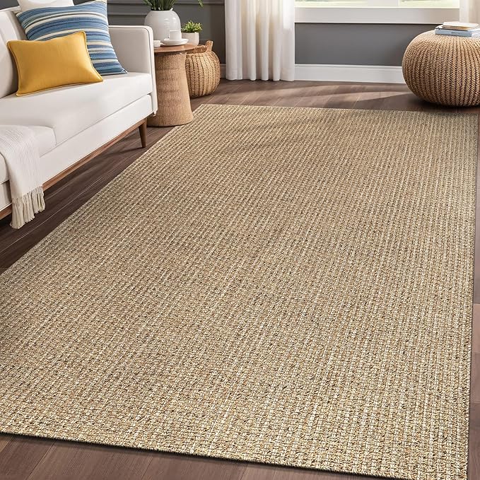Easy Jute Rugs 8x10 Natural Color Living Room Indoor Outdoor Area Rug for Patio Farmhouse and Kitchen Rug High Traffic Easy to Clean Washable Solid Boho Woven Design Outside Carpet (8 x 10)