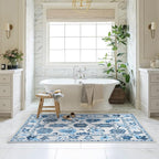 Fame Living Navy Blue Oushak Rug, Modern, Vintage, Turkish, Eclectic, Floral, Pastel, Washable, Area Rugs for Living Room, Dining, Bedroom, Nursery, Girls, Boys, 5'9"x8'9"