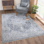 Bloom Rugs Washable Non-Slip 2x3 Rug - Gray/Dark Blue Traditional Oriental Area Rug for Living Room, Bedroom, Dining Room, and Kitchen - Exact Size: 2' x 3'