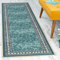Antep Rugs Alfombras Modern Bordered 2x10 Non-Skid (Non-Slip) Low Profile Pile Rubber Backing Indoor Area Runner Rugs (Blue, 2' x 10')