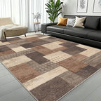 Modern Geometric Patchwork Indoor Area Rug for Living Room, Beige 6'x 9' Large Rug Rockwood Collection Hardwood Floors Decor for Bedroom, Beige Throw Carpet for Office Entryway Dining Room