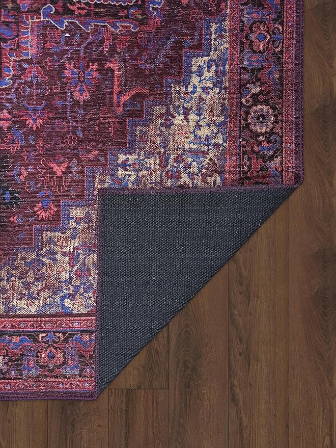 Fame Rugs Turkish Rug. Washable Vintage Oriental Antique Inspired Traditional Doormat Small Modern Area Rugs Luxury Entryway Entry Bedroom Bathroom Kitchen (398RR, 2'5 x 13'1)