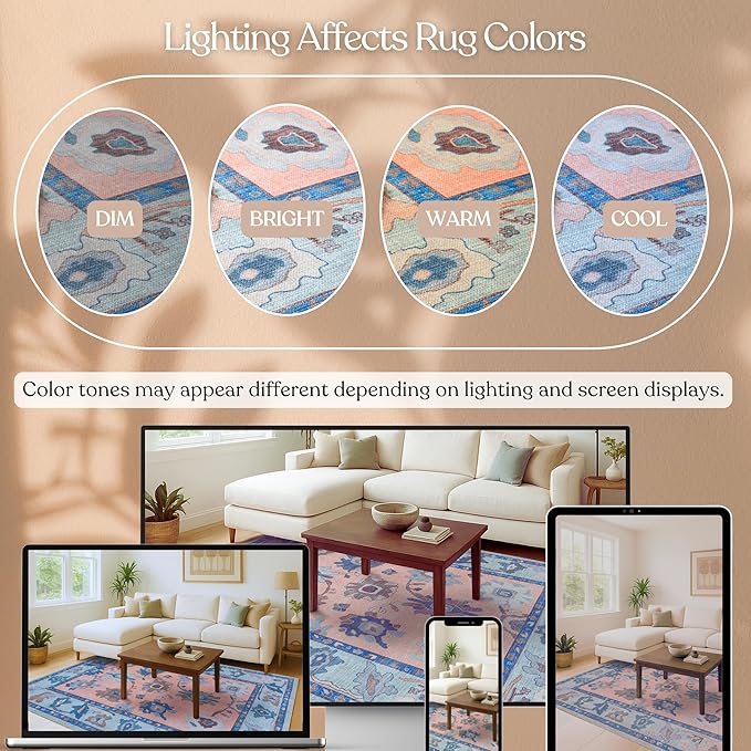 Fame Living Modern Oushak Rug, Rugs, Vintage, Turkish, Eclectic, Floral, Pastel, Washable, Small Throw, Accent Area Rug for Living Room, Bedroom, Kitchen, Bathroom, 2'5"x4'9"