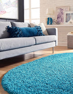 Unique Loom Solid Shag Collection Area Rug (5' 1" x 8' Oval, Turquoise)