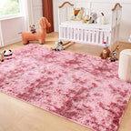 Andency 8x10 Area Rugs for Living Room, Non-Slip Fluffy Soft Large Shag Bedroom Carpet, Tie-Dyed Dark Red Big Indoor Thick Nursery Rug for Kids Dorm Home Decor Aesthetic