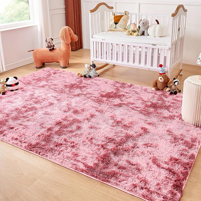 Andency Soft Area Rugs for Living Room Bedroom, 3x5 Non-Slip Fluffy Shag Carpet, Indoor Floor Fuzzy Shaggy Living Room Plush Rug for Kids Dorm Nursery Home Decor Aesthetic, Tie-Dyed Dark Red