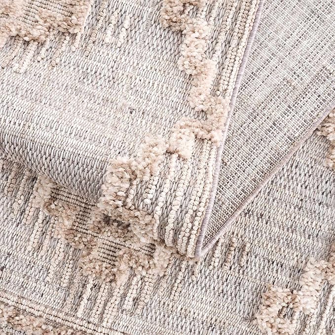 Hauteloom Ampusungan Modern Moroccan Medallion Farmhouse Living Room, Bedroom Area Rug - High Low - High Pile Carpet - Cream, Beige, Brown, Beige - 7'10" x 10'