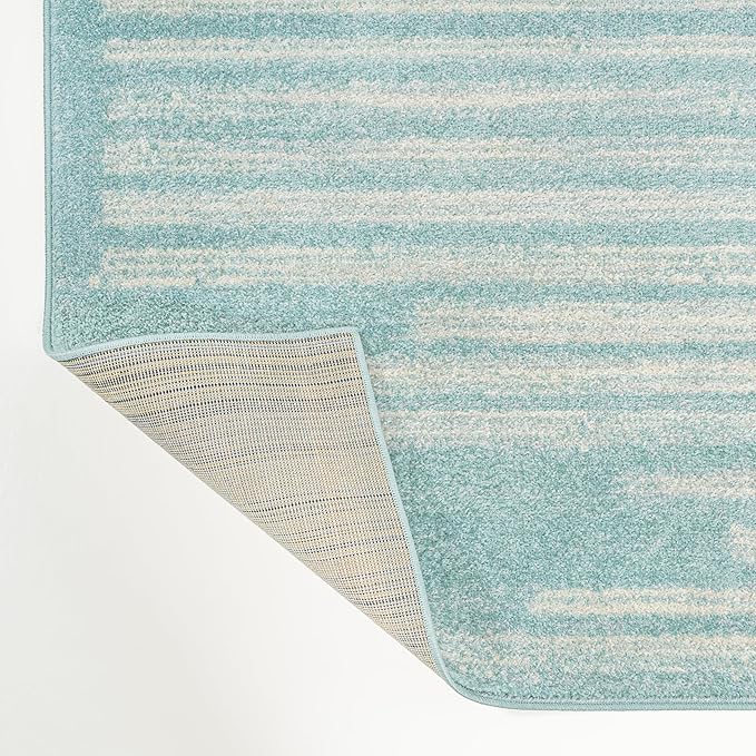 JONATHAN Y Khalil Modern Berber Stripe Turquoise/Cream Indoor Area Rug, 4x6, Contemporary, Bohemian, Easy-Cleaning for Living Room, Bedroom, Kitchen, Pet Friendly, Non-Shedding (MOH207D-4)