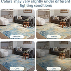 5x7 Area Rugs Washable Blue Rug for Living Room Bedroom, Abstract Modern Large Rug Non Slip, Water Repellent Low Pile Soft Carpet for Dining Room, Blue Ivory