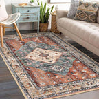KOZYFLY Boho Area Rug 3x5 Ft Rugs for Entryway Washable Entry Rug Non Slip Door Mat Indoor Entrance Rust/Orange/Blue Printed Faux Wool Vintage Kitchen Rug Throw Rugs for Entrance Kitchen Living Room