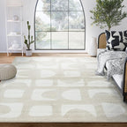 Abani Nuevo Collection Area Rug - Modern Geometric Beige/Cream Design - 4'x6' - Easy to Clean - Durable for Kids and Pets - Non-Shedding - Medium Pile - Soft Feel - for Living Room, Bedroom & Office