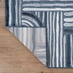 CAMILSON Indoor Outdoor Rug, Navy Blue 6x9 Geometric Arch Striped Area Rugs for Patio and Home Areas, Easy-Cleaning Non-Shedding Living Room, Garden and Deck Washable Outside Carpet (6 x 9)