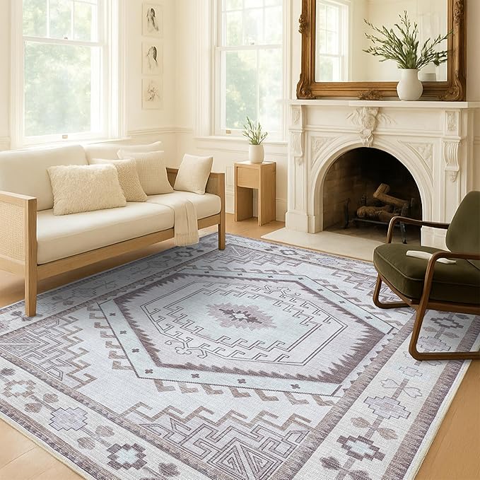 Fame Living Washable Area Rug. Modern Farmhouse. Vintage. Turkish. Bohemian. Distressed. Oriental. Traditional. Rugs for Living Room. Dining. Bedroom. Office. Entryway. Foyer. (856BrC, 2'5" x 6'5")
