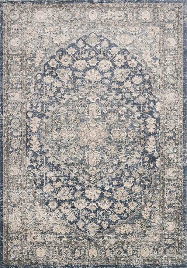 Loloi Teagan Collection TEA-01 Denim/Mist 7'-11" x 10'-6" Area Rug, Large, Soft Neutral Rug, High-Traffic for Living Room, Bedroom, Home Office, Dining Area