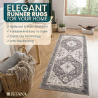 Istana Hallway Runner Rug 2.5x8 – Dark Grey Blue/Rose Mauve Entryway Rug -Silk's Soft Touch Runners for Hallways - Stylish Kitchen Runner Rug Non Slip