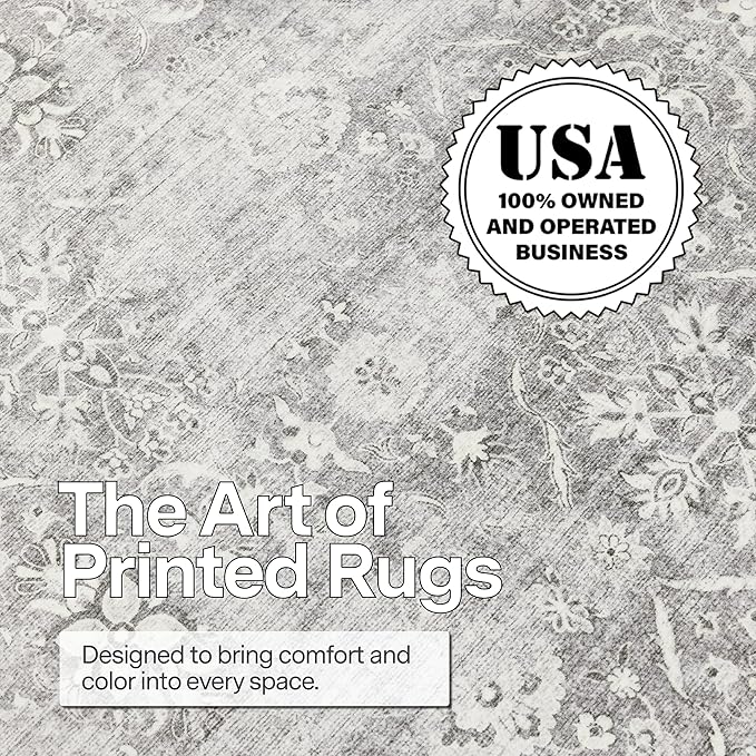 ReaLife Rugs Machine Washable Area Rug - Living Room Bedroom Bathroom Kitchen Entryway Office - Padded Low Pile Stain Resistant Premium - Boho Farmhouse Vintage - Noor - Silver Ivory 7'6" x 9'6"
