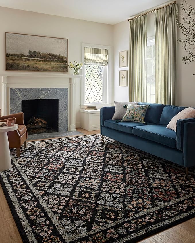 Loloi Rifle Paper Co. Laurel Collection LAU-04 Black/Multi 6'-6" x 9'-2" Area Rug